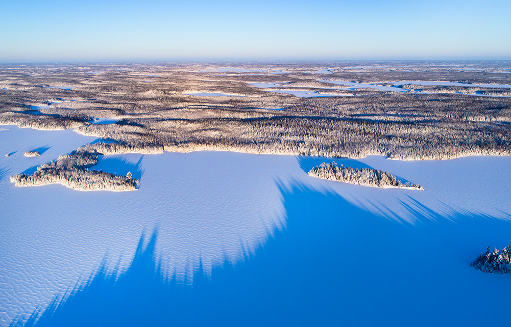 Boundary Waters Canoe Area in winter from above