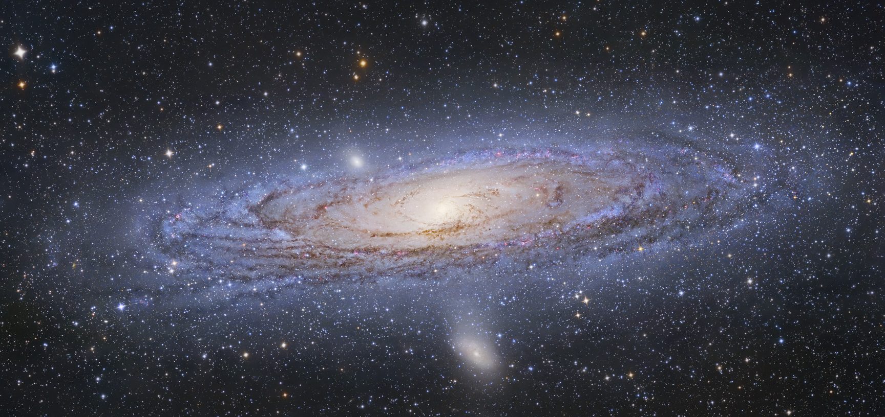 Andromeda Galaxy mosaic pieced together from views using a large telescope.