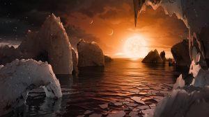 Concept art showing water on exoplanet TRAPPIST-1f