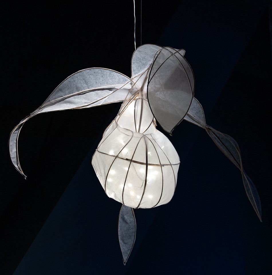 Lantern sculpture of the small white lady's slipper
