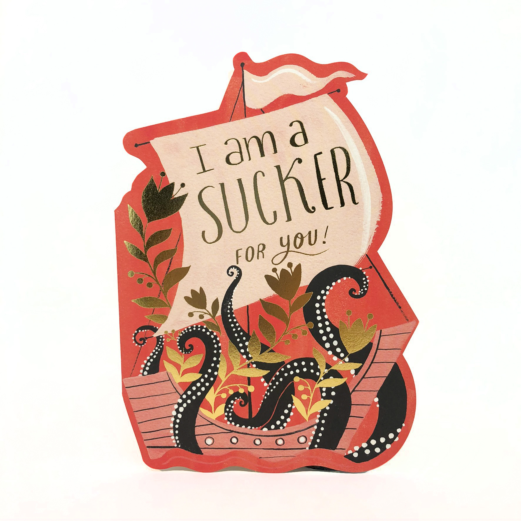 Greeting card showing a ship and tentacles; reads 