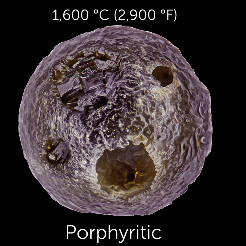 1,600 C (2,900 F) Porphyritic