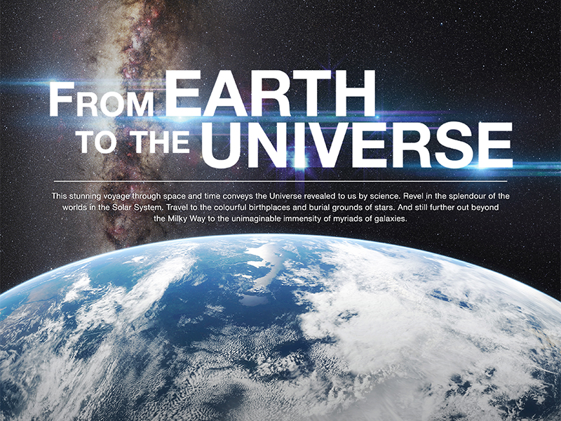 Image of the earth from outerspace with text: From Earth to the Universe