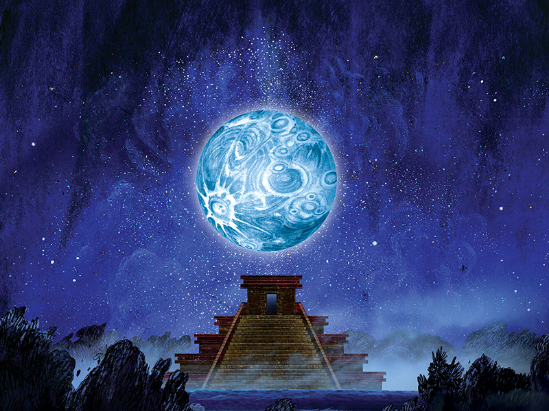 Glowing sphere floating a top a Mayan structure