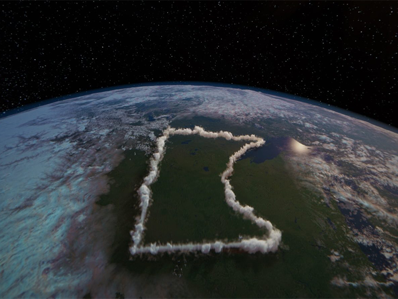 view of Earth from space with clouds in the shape of Minnesota