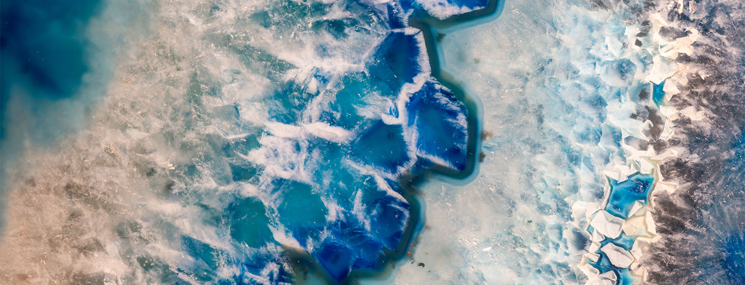Up close image of blue, white and turquoise crystal