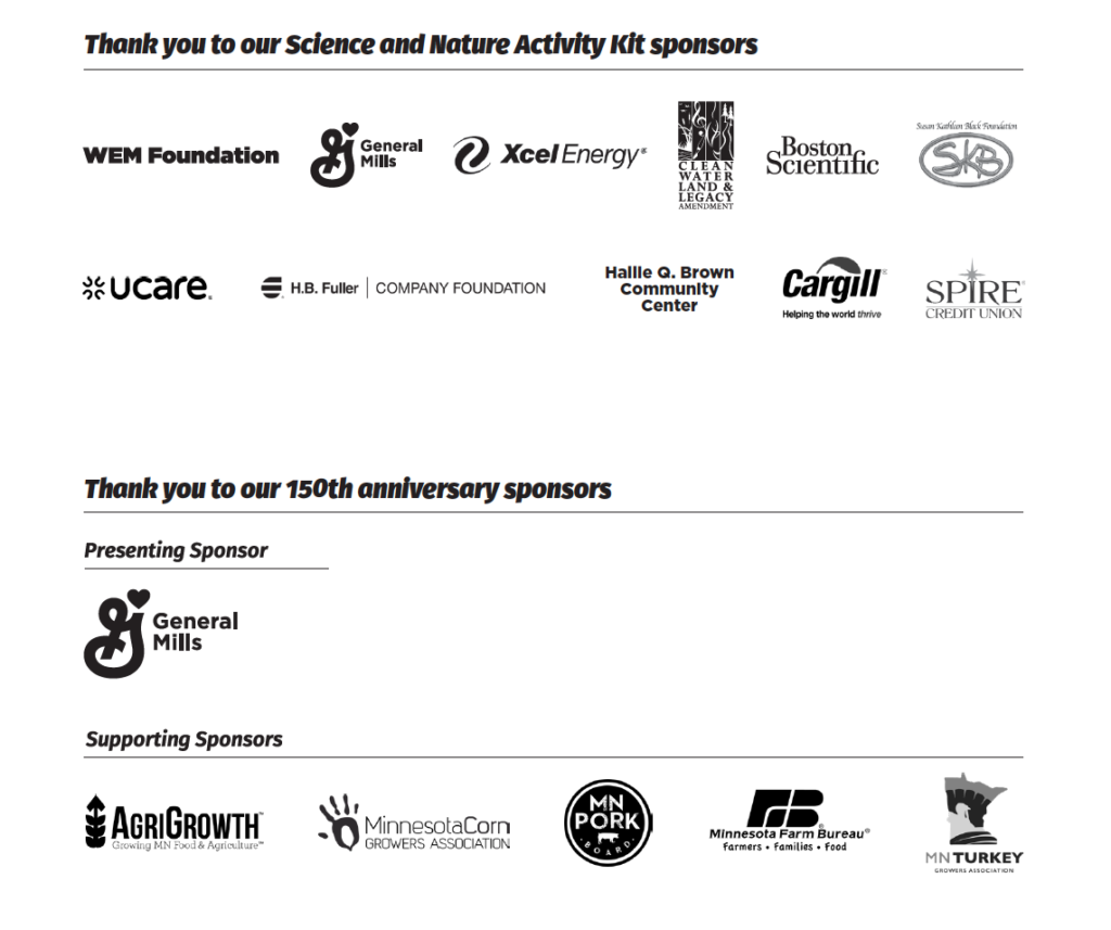 A list of sponsors' logos who have supported Science & Nature Kits