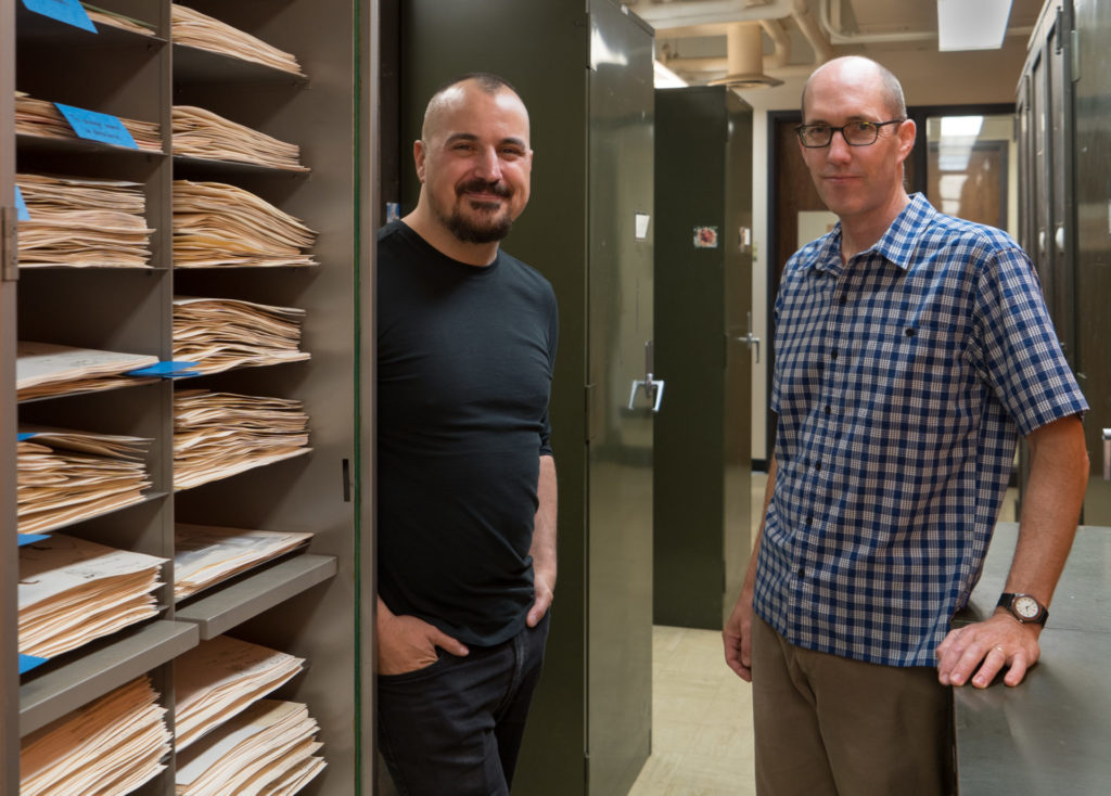 Paul Sokoloff and Timothy Whitfield in the Bell Herbarium