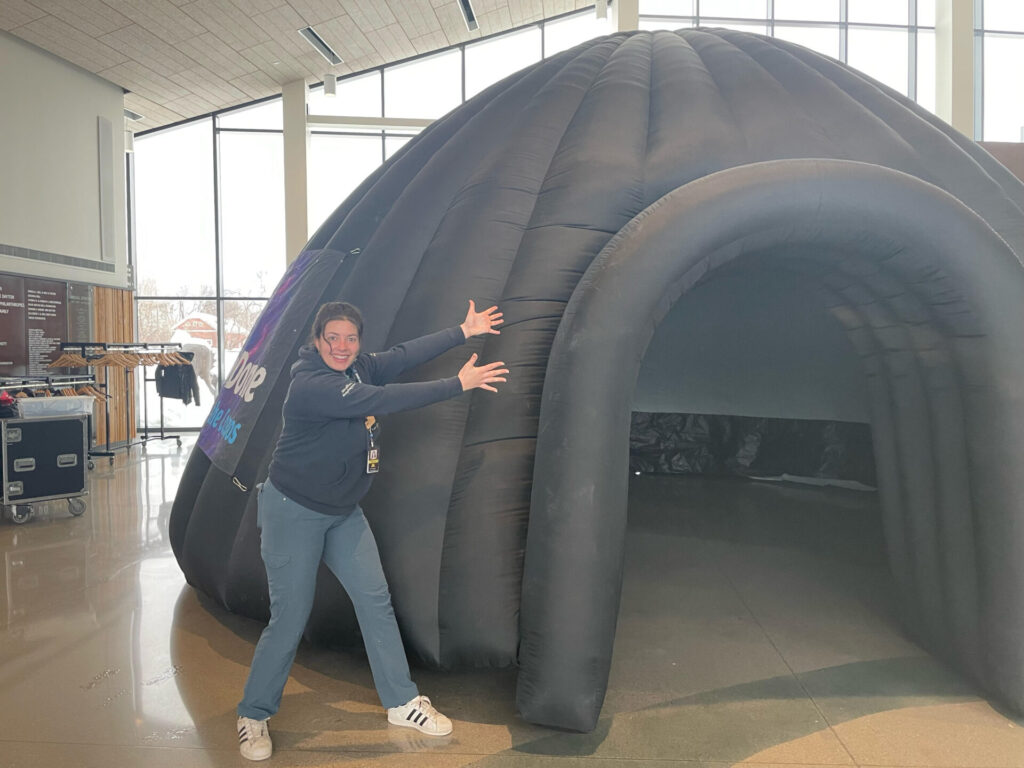 Maria Olson in front of the ExploraDome