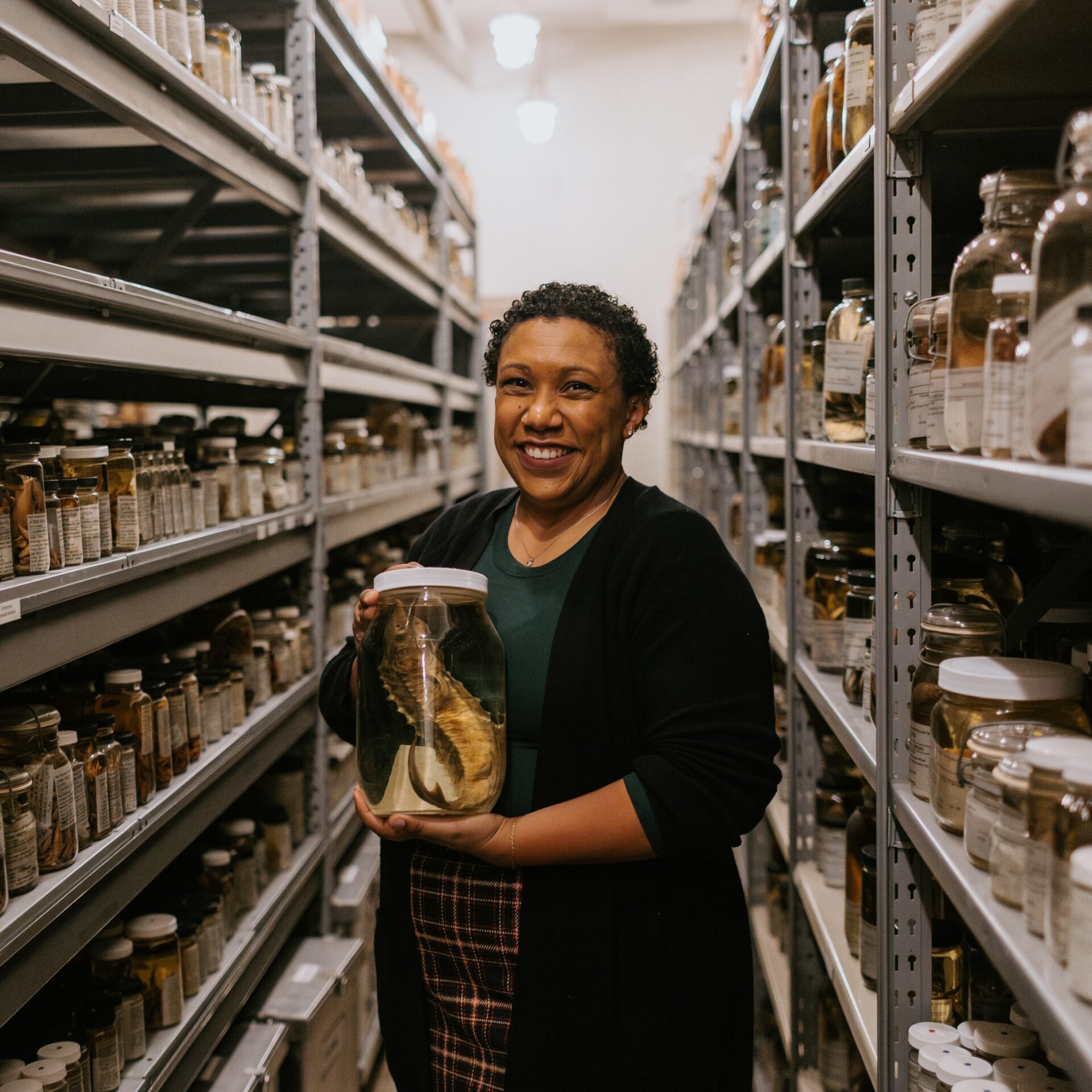 Dr. Kassandra Ford in the fish collection.