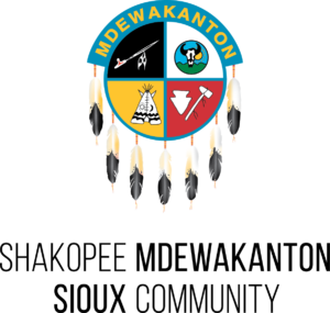 Illustrated logo with text: Shakopee Mdewakanton Sioux Community